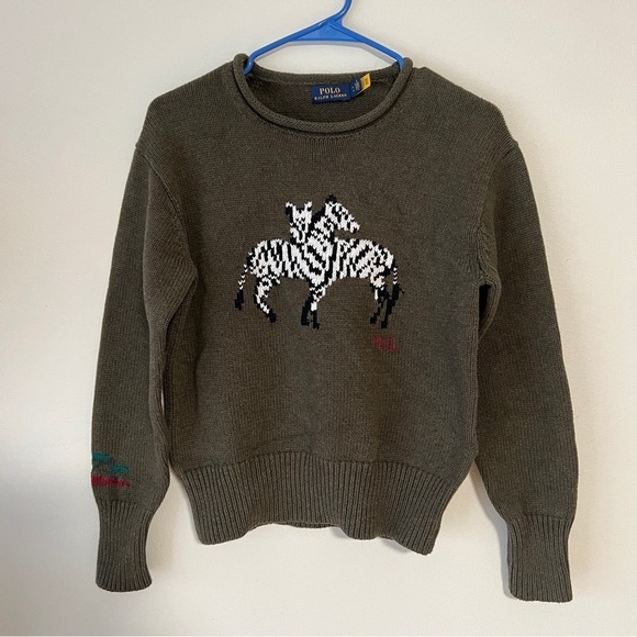 Polo by Ralph Lauren Olive Sweater with Zebra Design - Picture 4 of 10